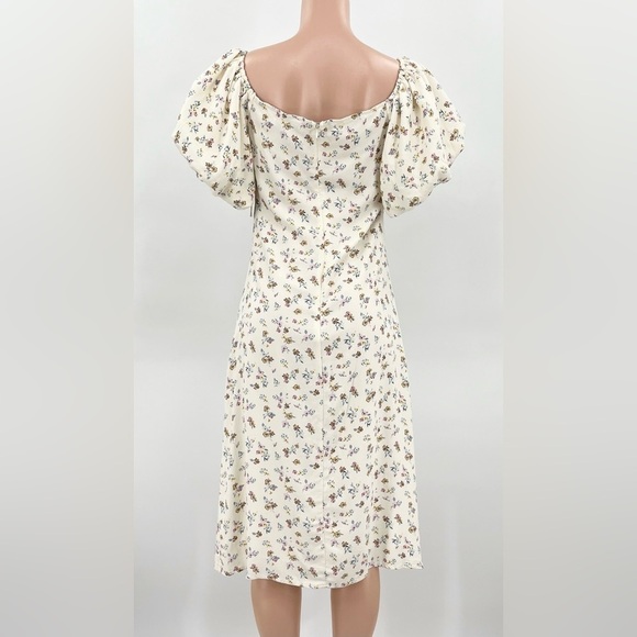 NWT AND NOW THIS Cream Floral Puff Sleeve Front Slit Midi Dress - Picture 2 of 13